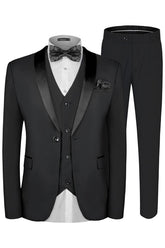 Black Three Piece Shawl Lapel Wedding Suit